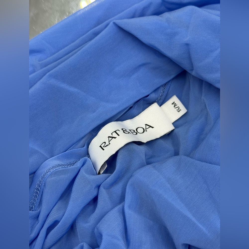 🆕 RAT & BOA 🧿 NWOT Antonie Blue Draped Maxi Dress with Leather Belt, Sz S / M - Picture 13 of 16